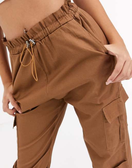 Women's Petite Twill Paperbag Waist Cargo Trousers