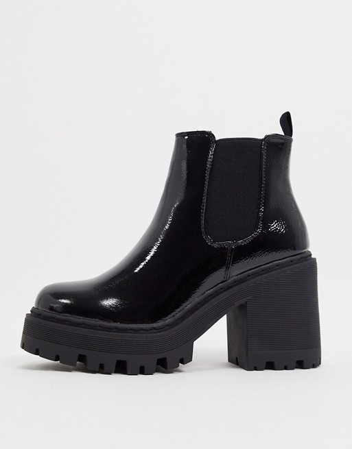 Missguided patent cleated sole chelsea boot in black