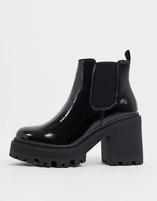 Missguided patent cleated sole chelsea boot in black | ASOS
