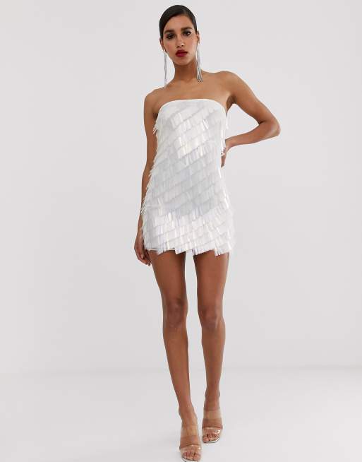 Missguided white fringe dress best sale