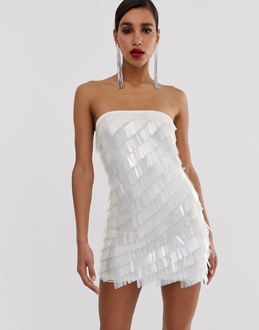 Missguided Peace and Love bandeau mini dress in all over sequins