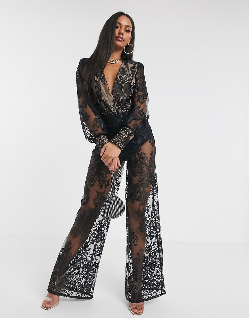 Missguided Peace and Love co-ord organza lace trousers in black