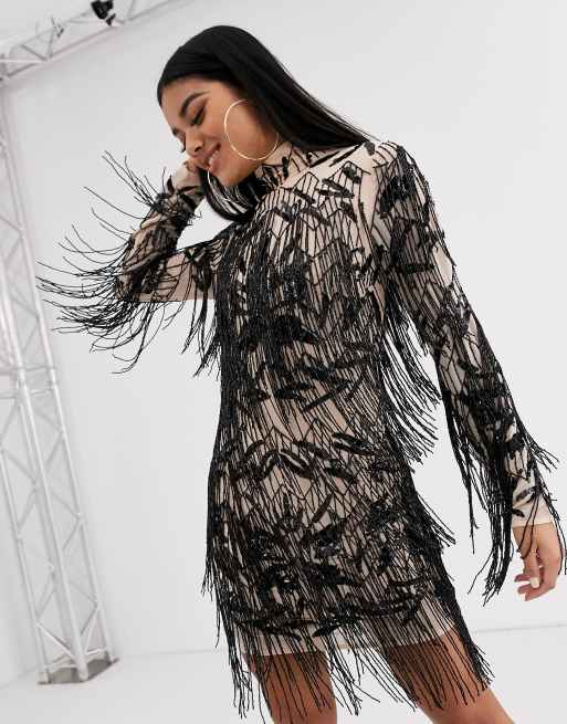 Missguided black shop feather dress