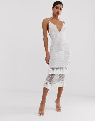 missguided white tassel dress