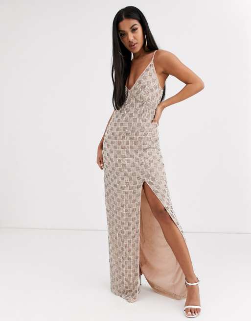 MISSGUIDED PEACE + Love Black Floral Pattern See Through Lace Maxi