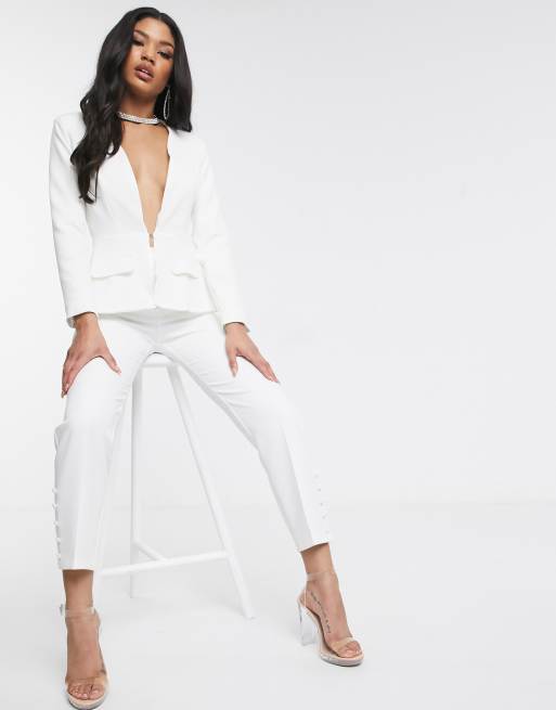 Missguided Peace Love blazer in white