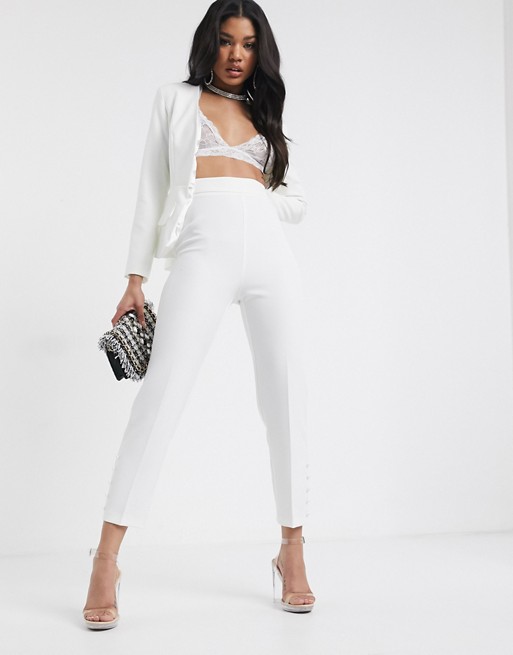 Missguided Peace + Love button detail trousers in white