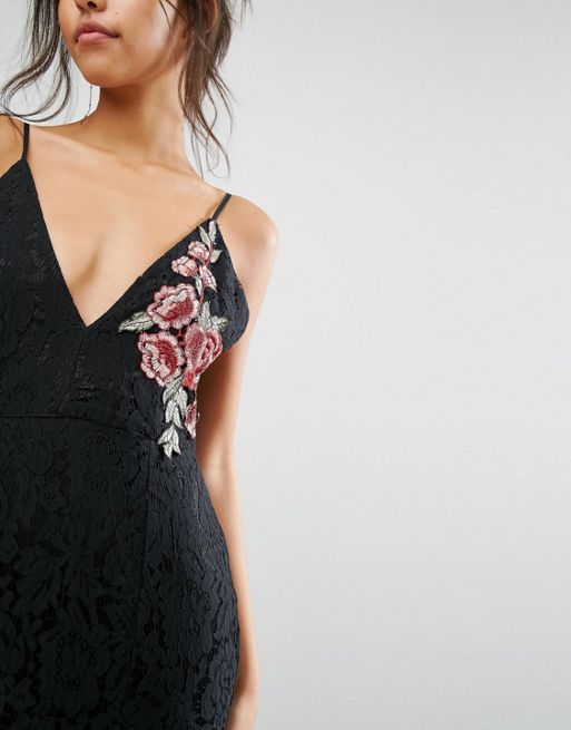 Missguided Peace + Love Limited Collection Black Lace Rose Applique Hi –