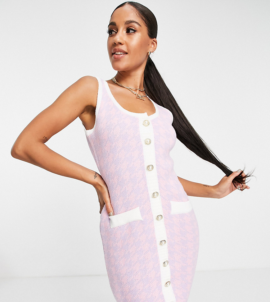 Missguided pearl button houndstooth mini dress in pink