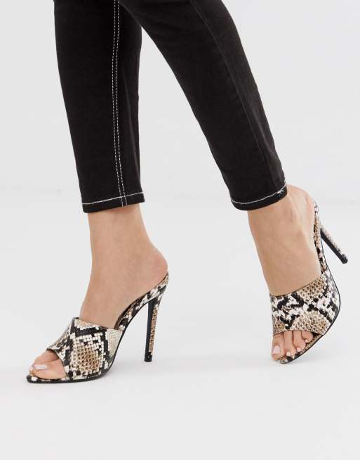 Missguided peep toe mule in snake print