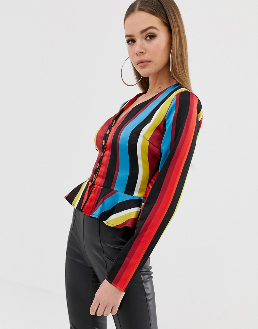 Missguided peplum blouse in multicoloured stripe