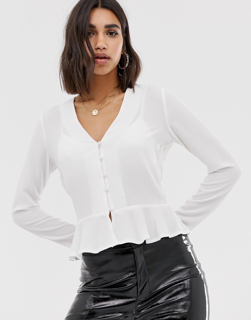 Missguided - Peplum blouse met knopen in wit