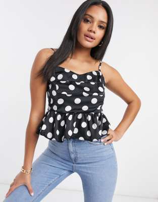 Missguided peplum cami top in polka dot-Multi