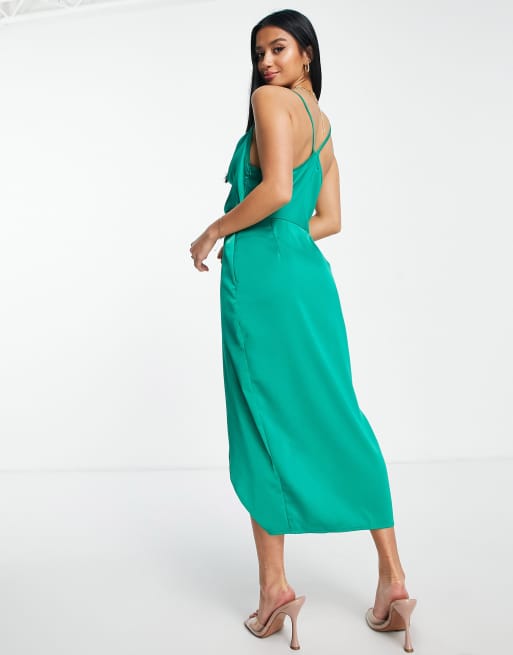 slim fit dress slacks Rachel Allan 6464 Jade Green Satin A-Line Dress – Formalwear Outlet main image 0