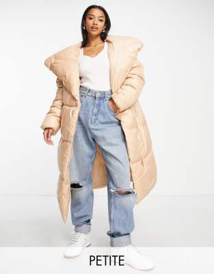 Missguided Petite belted duvet coat in toffee - ASOS Price Checker