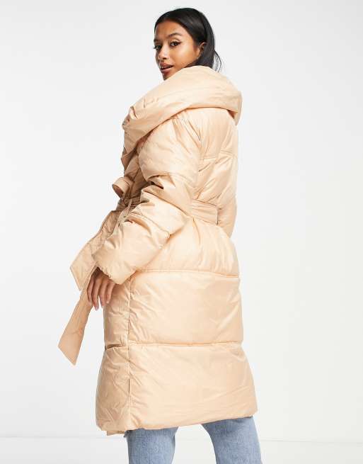 Wrap Detail Belted Duvet Puffer Jacket