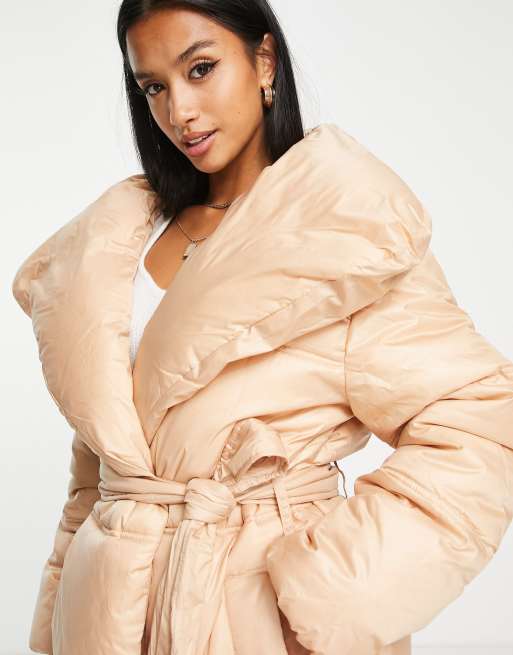 Wrap Detail Belted Duvet Puffer Jacket