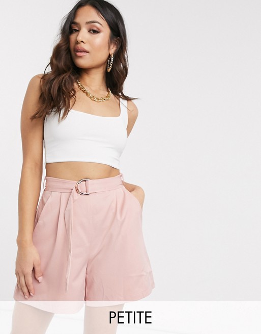 Missguided Petite belted shorts in pink