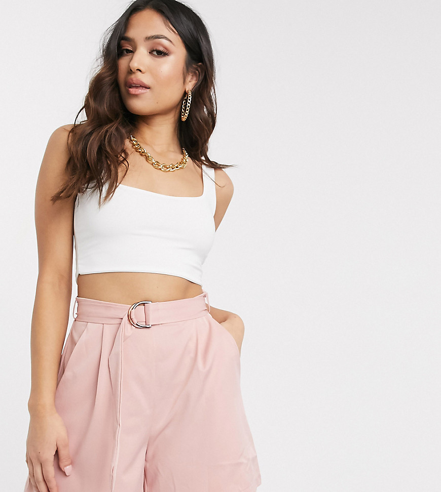 Missguided Petite belted shorts in pink