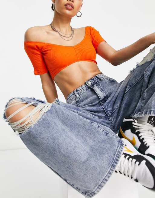 Missguided Petite - Blå jeans med brede ben og flænger, 4 af 4