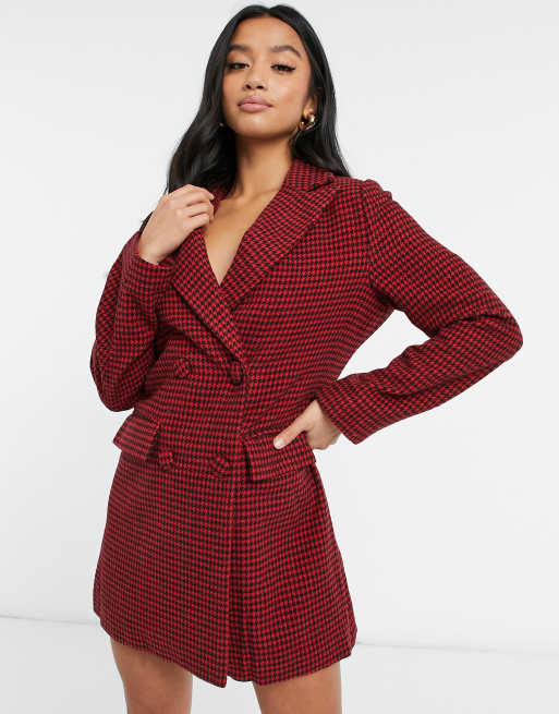 Missguided Petite blazer dress in red dogtooth print | ASOS