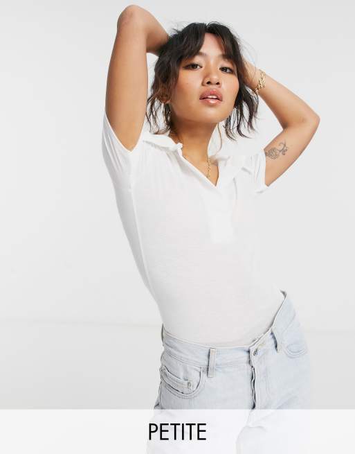 Missguided Petite - Body à manches courtes avec col - Blanc