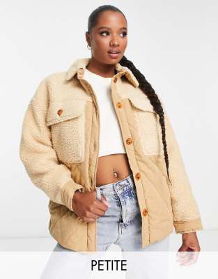 Missguided Petite borg trim quilted coat in tan - ASOS Price Checker