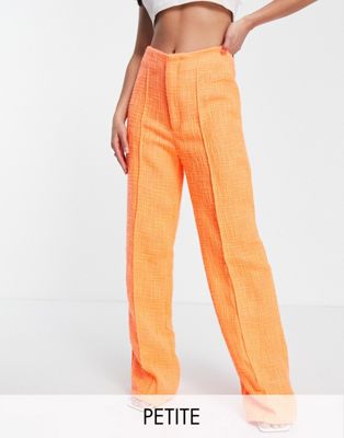 Missguided Petite boucle straight trouser in neon orange