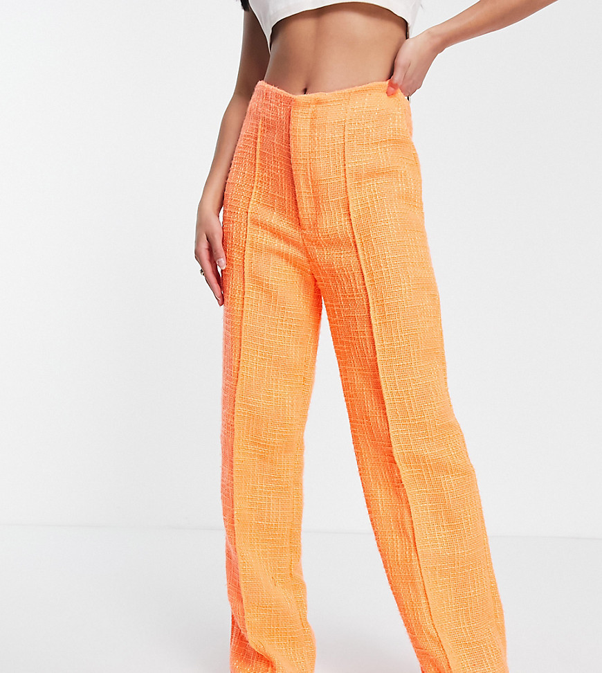 missguided petite boucle straight trouser in neon orange