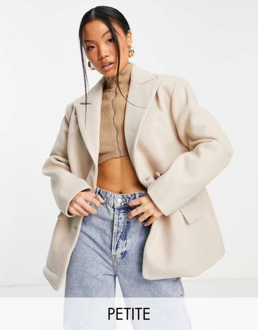 Missguided Petite boyfriend blazer coat in camel