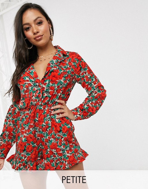 Missguided Petite button front playsuit in floral print