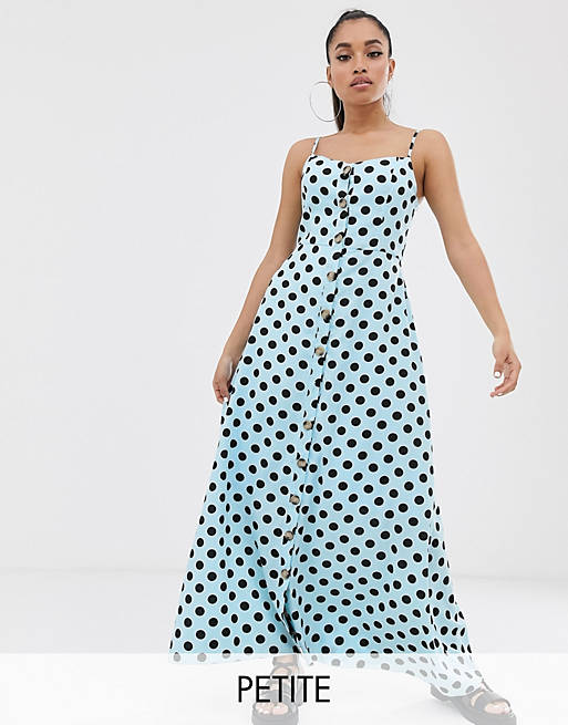 Missguided Petite cami maxi dress in polka dot print