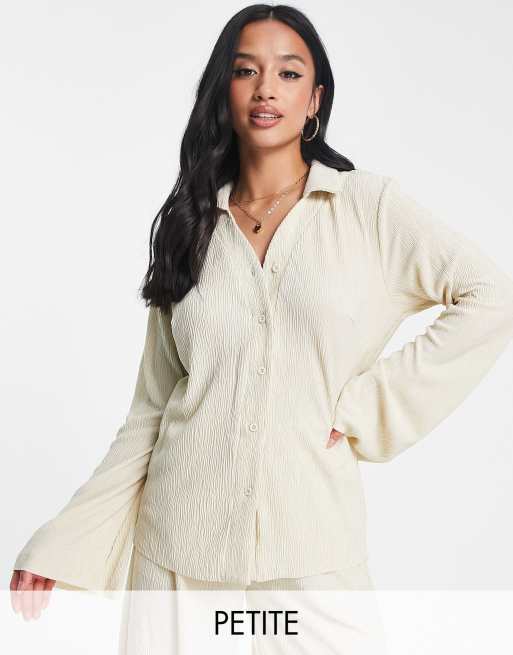 Missguided Petite - Camicia color crema effetto stropicciato in coordinato