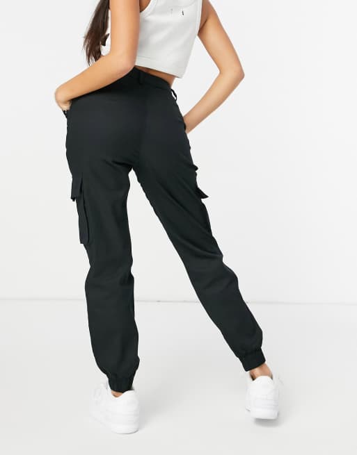 Missguided black plain cargo pants - women's size deals 2