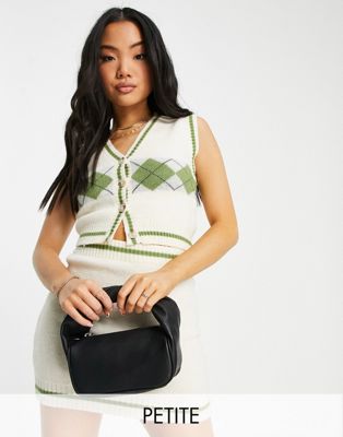 Missguided Petite co-ord argyle print oversized sleeveless vest in green