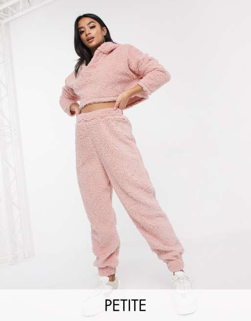 Missguided Petite co-ord borg joggers in pink