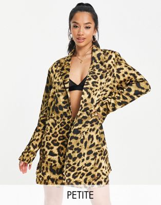 Missguided Petite co-ord boxy oversized blazer in leopard print