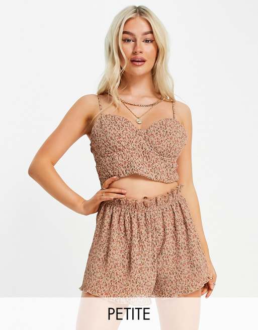 Missguided Petite co-ord crinkle bralette in brown floral