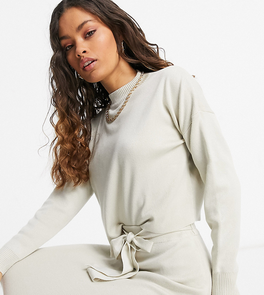 Missguided Petite co-ord cropped sweater with funnel neck in oatmeal-Neutral