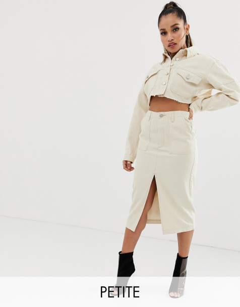 Missguided Petite co-ord denim midi skirt in ecru