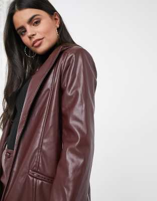 missguided brown leather blazer