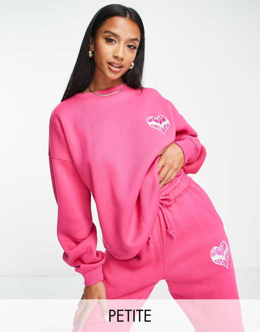 Missguided Petite co ord good vibes sweatshirt in bright pink ASOS