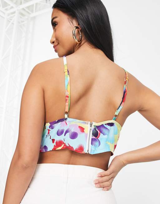 Missguided Petite co-ord halterneck crop top in floral, 2 of 4