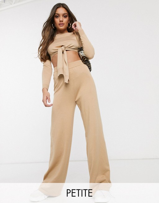 Missguided Petite co-ord knitted flare trousers in sand