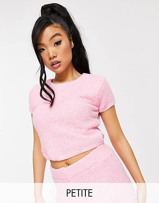 Missguided Petite co-ord knitted lounge t-shirt in pink