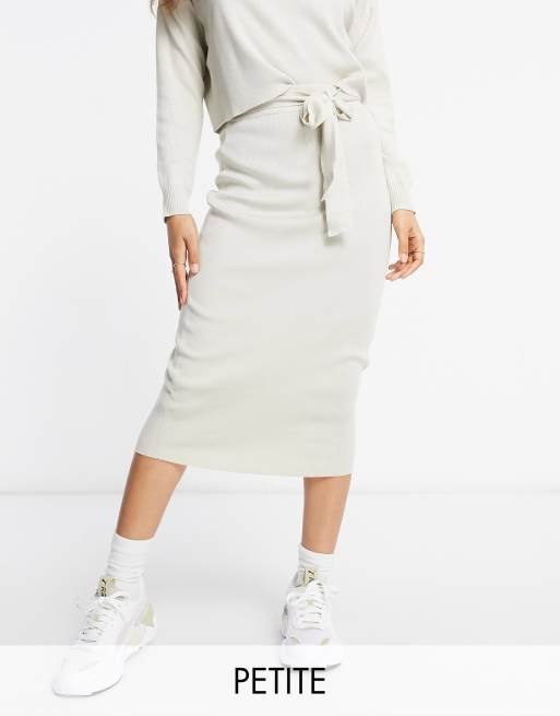 Missguided Petite co-ord knitted midi skirt with tie waist in oatmeal