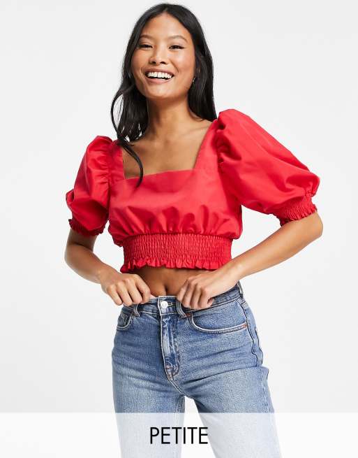 Missguided Petite co-ord milkmaid top and skirt in red, 2 of 3