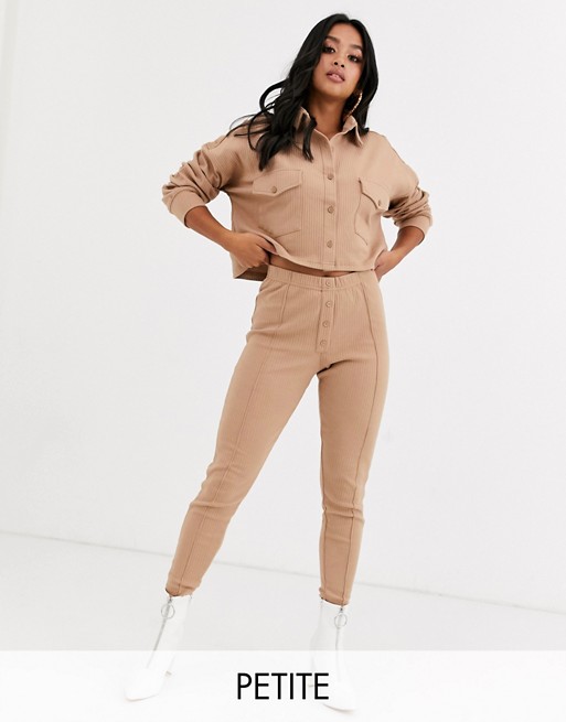 Missguided Petite co-ord ribbed high waisted leggings in camel