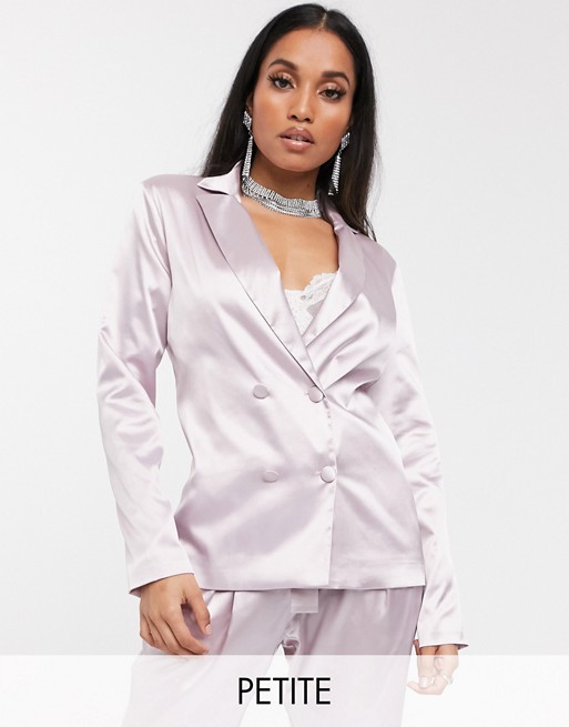 Missguided Petite co-ord satin blazer in lilac