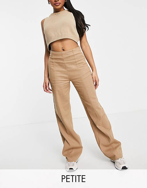 Missguided Petite co-ord wide leg trouser with seam detail in brown
